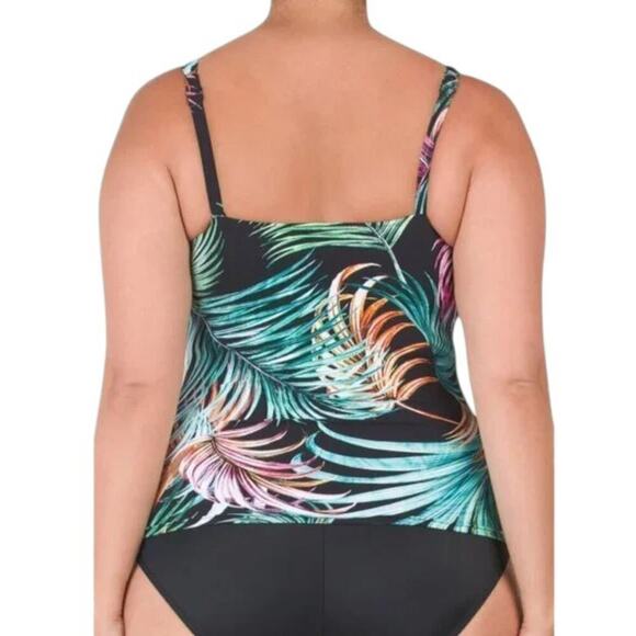 New Profile by Gottex Women's Plus Tropical Print Swim Tankini Top - Picture 2 of 6